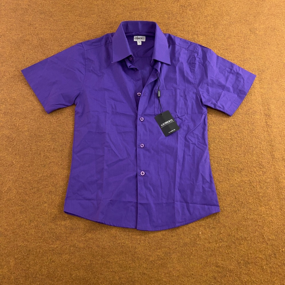 Gioberti Boys 8 Purple Classic Fit Short Sleeve Button Down Shirt DS-85S NWT